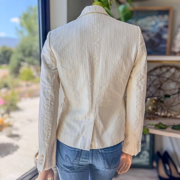 Vintage Banana Republic Cream Striped Tweed Knit Blazer Shoulder Pads, Women's 6 - Picture 4 of 11